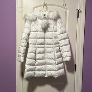 White puffer long coat with hood